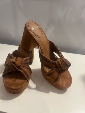 ANTONIO MELANI Brown Suede Knotted Platform Mules